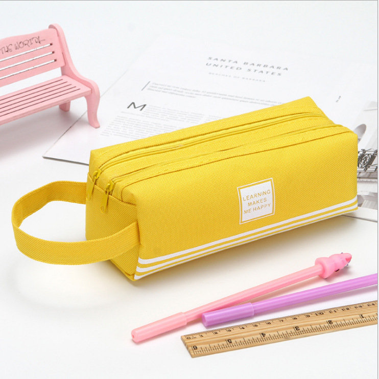 Double Layer Oxford Fabric Pencil Bag Korean Style Simple Large Capacity Double Pull Pencil Case Primary School Student Portable Zipper Portable Stationery Case