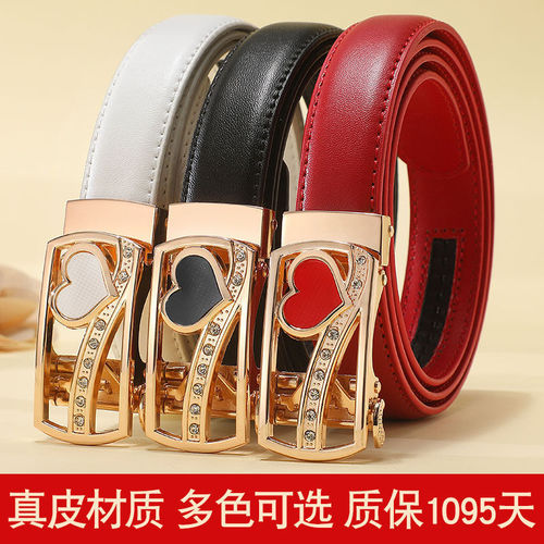 【True Leather Warranty for 3 Years】Women's Genuine Leather Belts, Fashionable Automatic Buckle Waist Belts, Korean Style Student Pants Belts