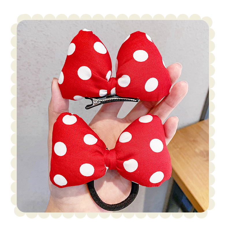 Korean New Three-dimensional Bow  Polka Dot Hair Rope Red  Dot Duckbill Clip Wholesale display picture 5