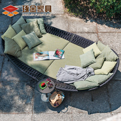 廠家發貨編藤戶外躺床圓形邊幾組合多人沙發雙人躺床防水防曬