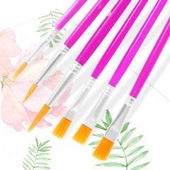 跨境尼龍毛水彩水粉畫筆 6支尖頭平頭美甲顏料繪畫筆刷油畫筆套裝