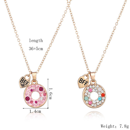 Children's Eco-Friendly Alloy Droplet Oil Necklace Cross-Border New Friendship Round Ring Embedded Diamond Necklace Best Friends