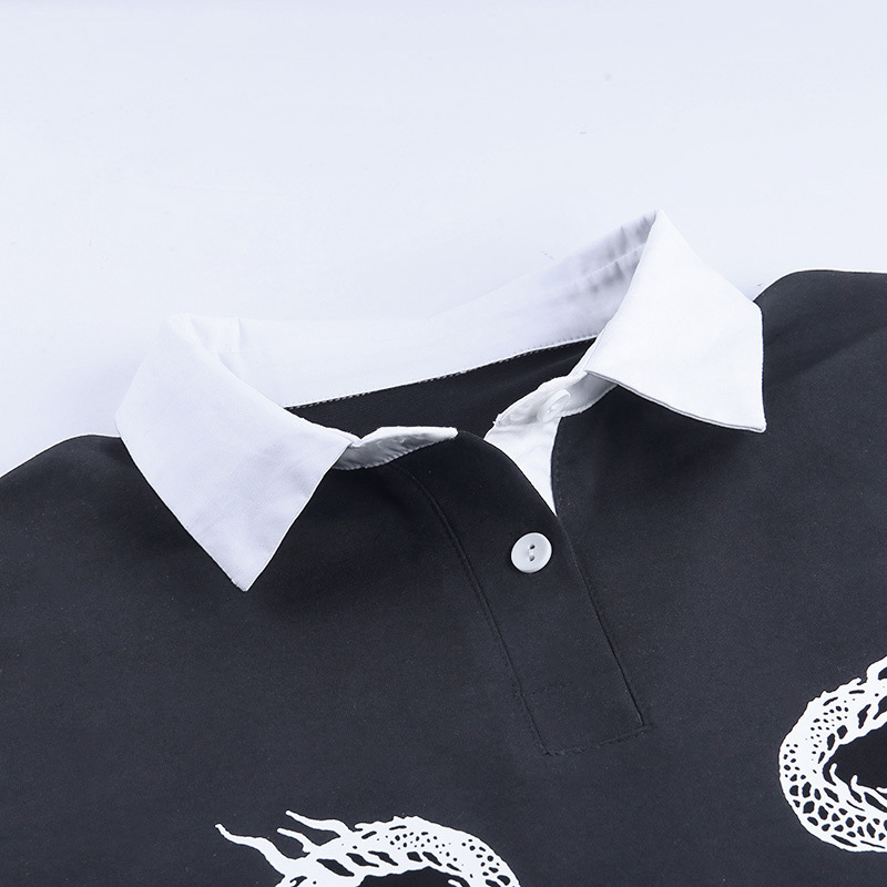Dragon Pattern Mid Long-Sleeved Polo Collar T-Shirt NSGYB97798
