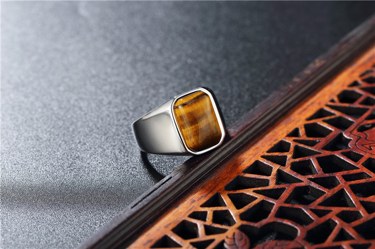 Rings Classification 12, 7 Ring Size Retro Geometric 304 Stainless Steel Natural Stone 18K Gold Plated Men's Rings