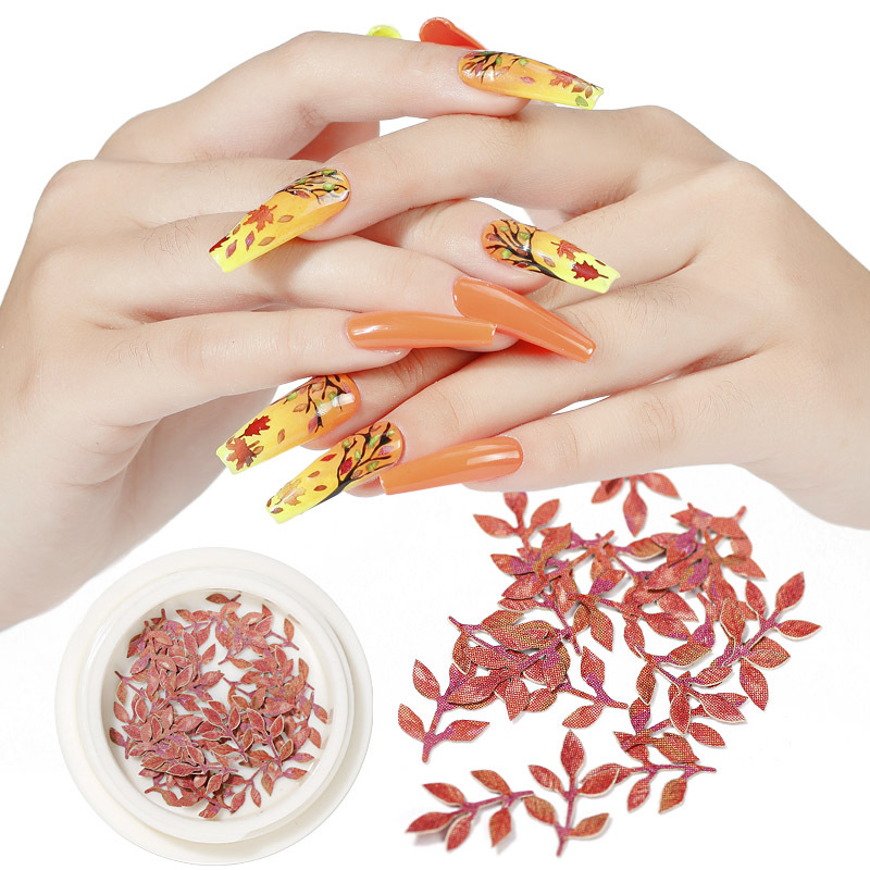 Fingerpiepiece manicure hoja de arce colorida DIY hoja de arce colorida hoja de arce pura mano tridimensional hoja de arce manicure pegada hoja de pulpa de madera