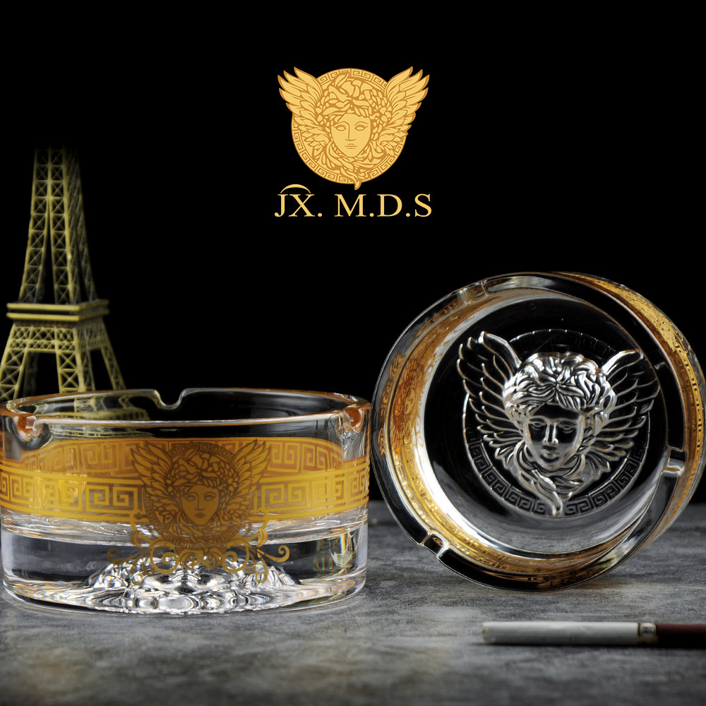 出口欧式个性烟具雪茄烟灰桶 水晶玻璃烟缸复古圆形烟灰缸摆件