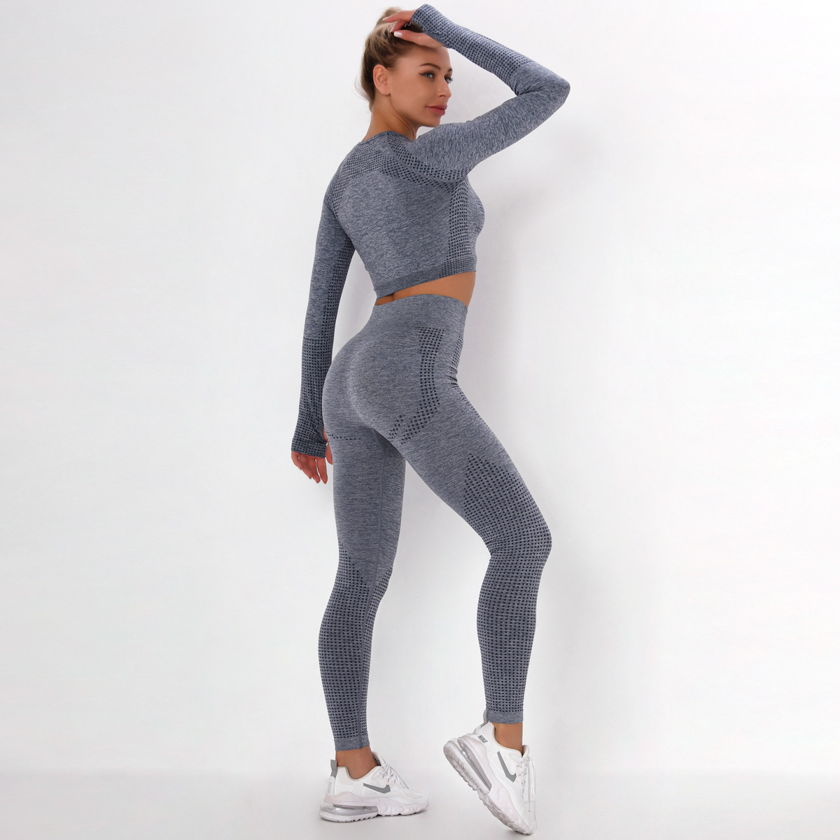 seamless knitted tight-fitting dot jacquard sports suit  NSLX8995