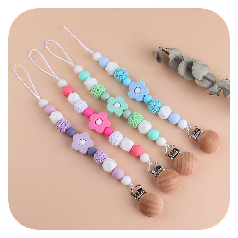 Nuevo bebé haya chupete clip bebé creativo calmante cuentas de silicona Rosa mordedor Cadena de chupete cadena anti-gota