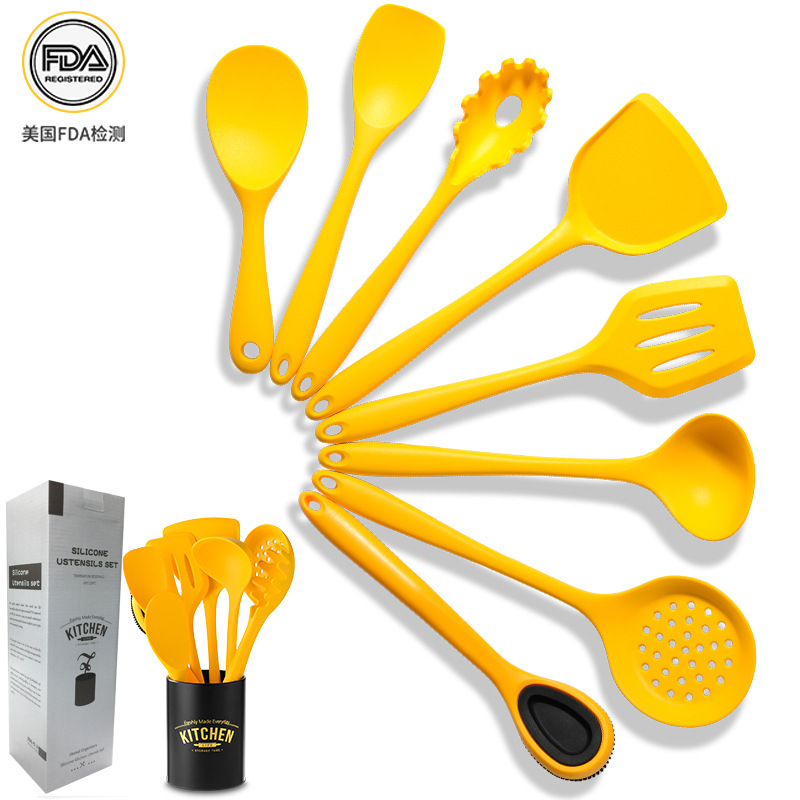 yellow Chinese style All inclusive silica gel Kitchenware suit 8 sets non-stick cookware Cooking spoon Kitchen utensils Silicone spatula