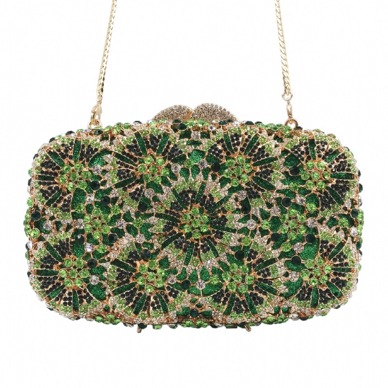 Túi clutch nữ đính đá kim loại cầm tay dự tiệc 17.5x5x11 cm — Màu đỏ, Màu tím, Màu xanh lá, Màu xanh lam chi tiết 1