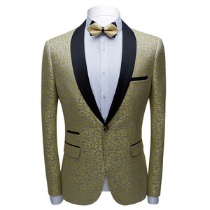 Men’s suit coat casual gold jacquard slim single suit