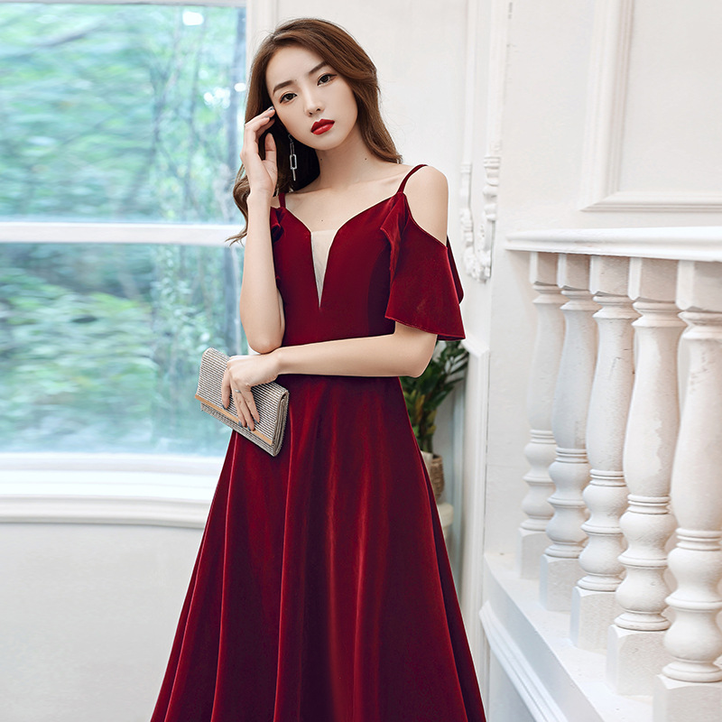 Summer burgundy elegant evening dress