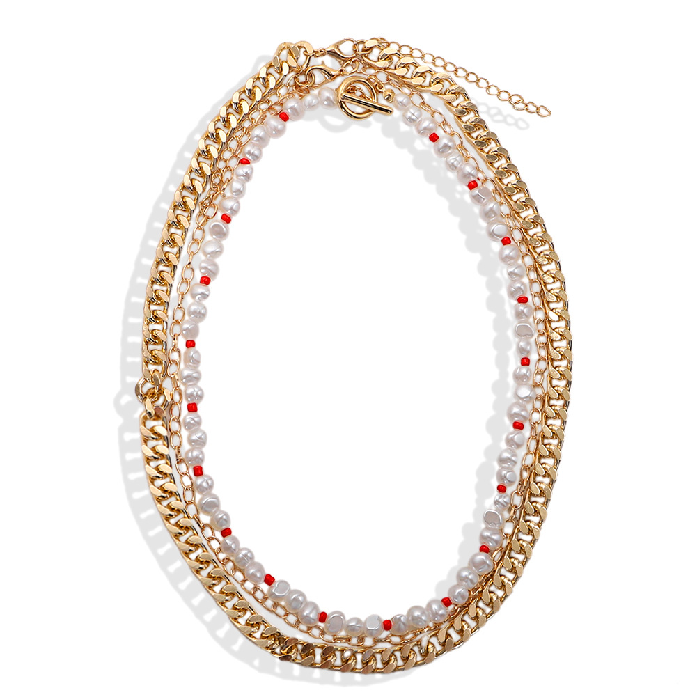 Fashion Multilayer Pearl Metal Chain Fashion All-match Punk Thickness Necklace Wholesale Nihaojewelry display picture 3