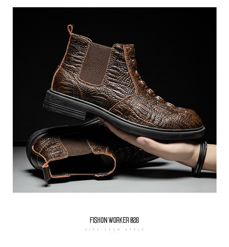 Autumn and winter warm crocodile pattern cowhide Martin boots