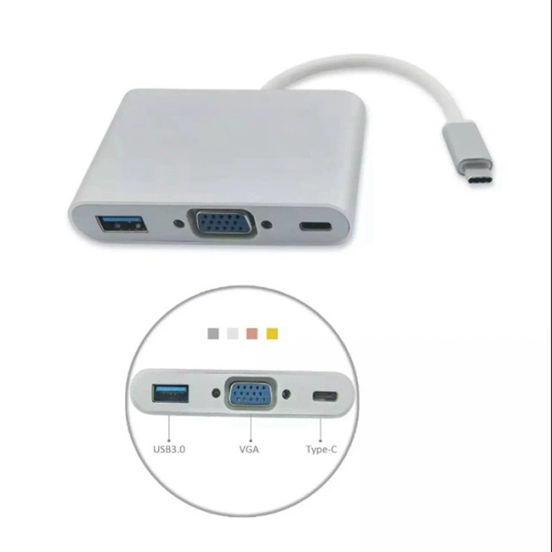 Прямая продажа от производителя USB 3.1 Type-C в VGA плюс USB с преобразователем питания, блок питания с тремя входами