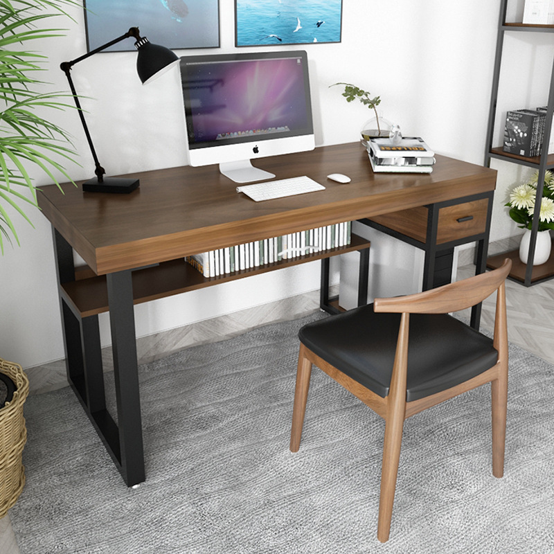 American retro solid wood iron Office table and chair combination home study with bookcase reading desk desktop computer desk American retro solid wood iron Office table and chair combination home study with bookcase reading desk desktop computer desk