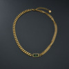 Brand necklace, fashionable chain stainless steel, green zirconium, European style