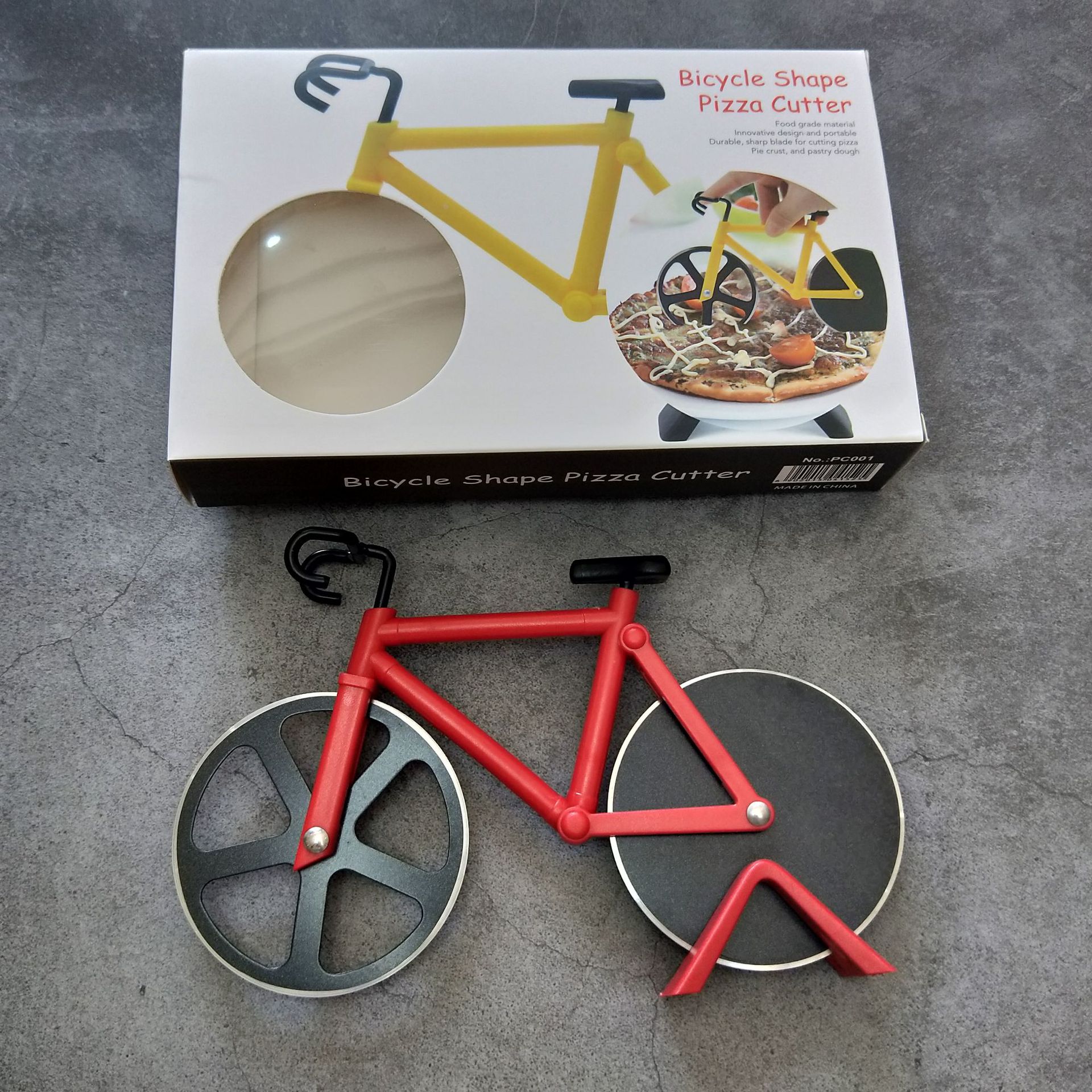 Bicicleta cortador de pizza de acero inoxidable Amazon transfronterizo creativo cortador de rodillos de pizza de doble rueda utensilios para hornear