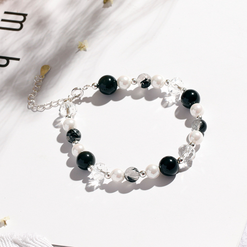 Badu Black Hair Crystal Obsidian Crystal Bracelet Women's Pearl Bracelet Personalized Korean Version Student Commemorative Birthday Gift