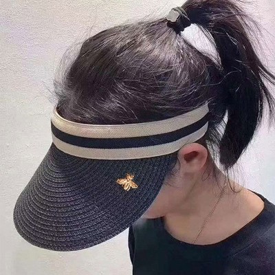 夏季女空顶帽遮阳防晒太阳帽无顶鸭舌草帽大檐时尚沙滩帽亲子帽子