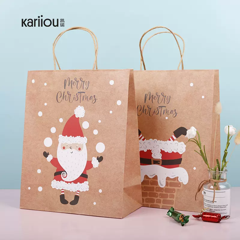 跨境圣诞节日礼品袋定制母亲节包装袋牛皮纸袋礼袋折叠环保