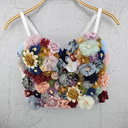 Internet celebrity's new flower trendy color-blocking vest, short, soft and fairy-like multi-color slings, versatile, wrapped around the chest and worn outside the vest