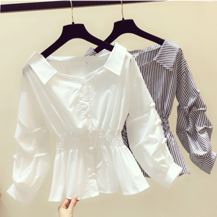 Dameskleding V-hals Top Dames Wit Shirt Pofmouwen_voghion.com