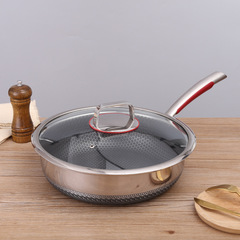 Small Zhi pot square rim full screen honeycomb 304 stainless steel wok for home use non-coated non-stick gift pot set wholesale