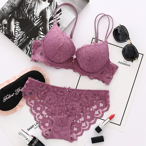 Small breast push-up adjustable lace girl sexy underwear female beauty back bra with side breasts bra set #8855