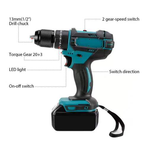 21V 13MM high power electric screwdriver, pistol drill, lithium electric drill, household electric drill, impact electric drill