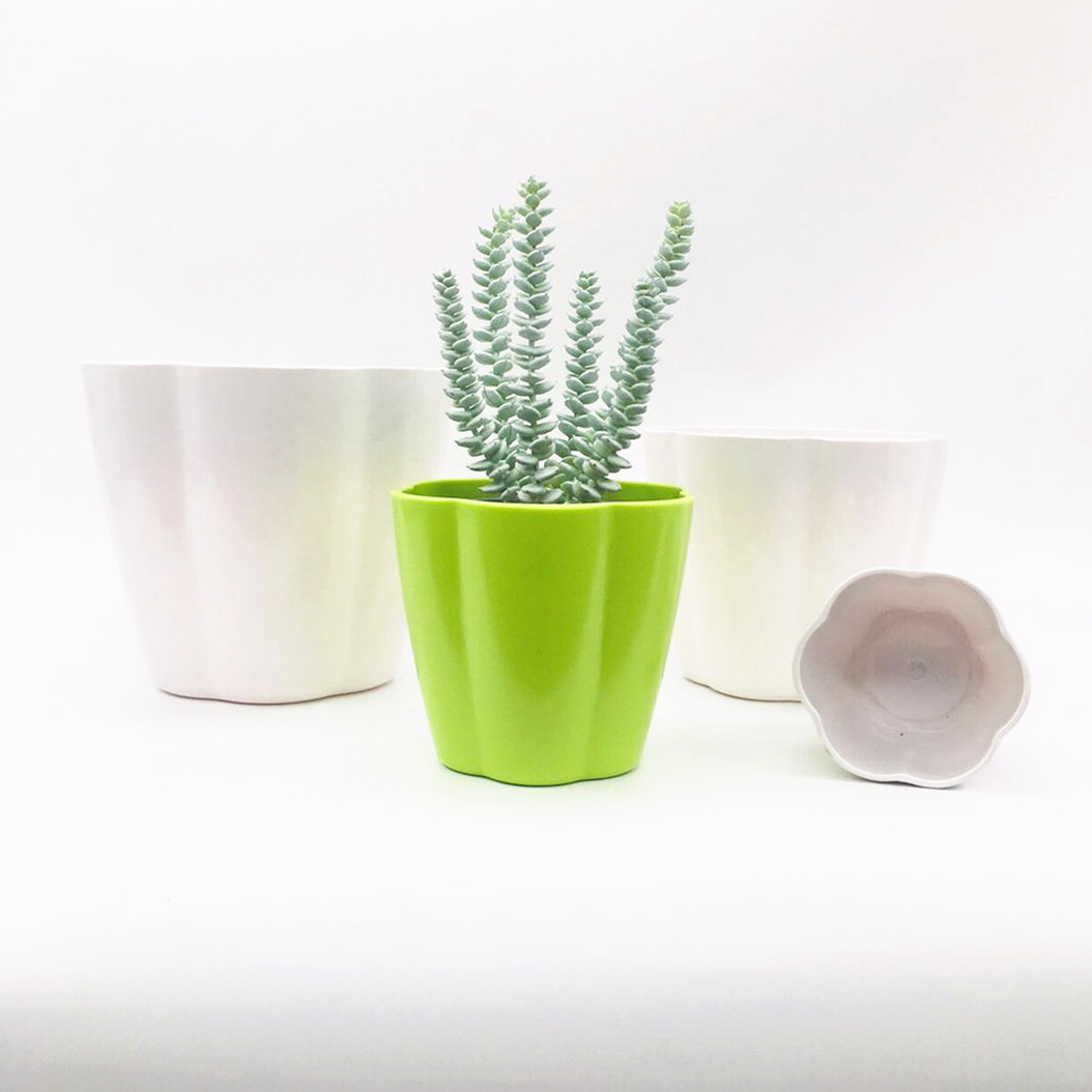 The manufacturer supplies 4-sized plum blossom-shaped Y03 series flowerpots with candy-colored melamine plants that will charm you detail image 3