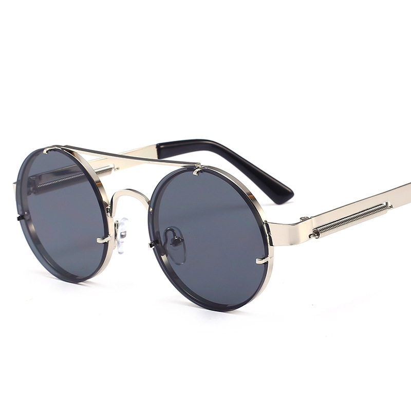 New Retro Punk Wind Steam Sunglasses Spring Round Frame Sunglasses European And American Trend Metal Sunglasses