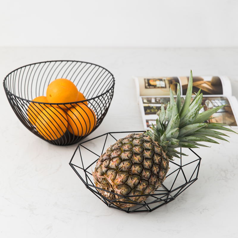 北欧ins简约几何铁艺水果盘客厅居家创意收纳篮 零食干果盆水果篮|ms