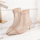 1885-3 the European and American fashion sexy female boots fine with high-heeled shoes pointed fashion boots diamond mesh joker short boots