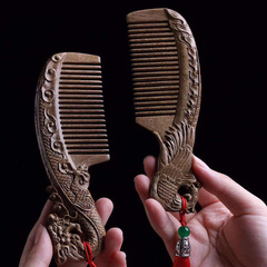 Golden Hinoki Wood Solid Toothbrush with Double-Side Ancient Style Carving of Phoenix Dancing in the Sky, Customizable Mother's Day Gift
