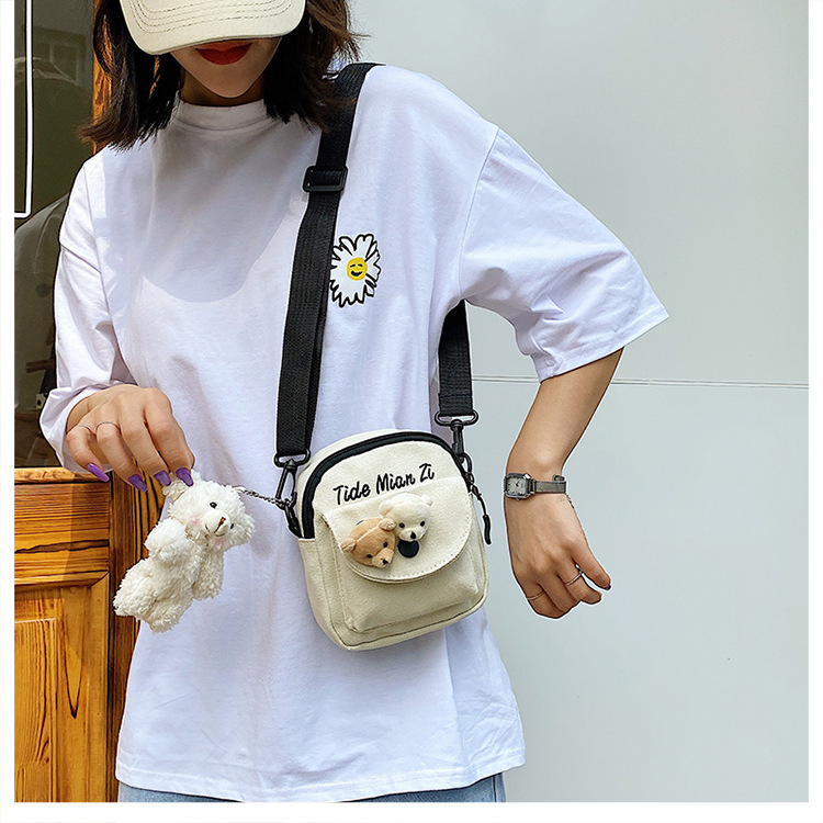 Korean version of Instagram, Japanese style Harajuku, cute and soft girl, with a unique vintage look, girl canvas single-shoulder small crossbody bag, female student undefined