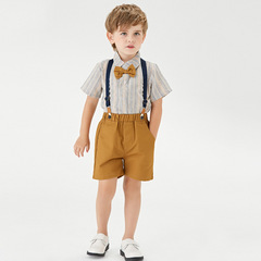 Children's Summer Outfit 2023 Set New Summer Kids' Short Sleeve Shirt and Overalls Birthday Suit Two-Piece Set