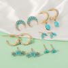 Retro minimalistic metal turquoise brand earrings, European style, internet celebrity, wholesale