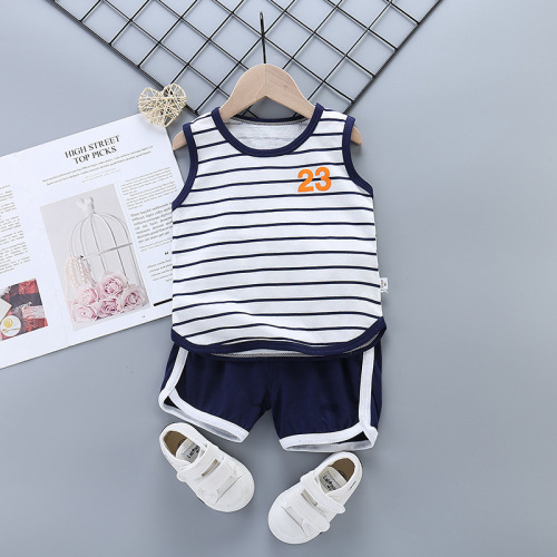 2024 new summer children's vest suit boys sports pure cotton girls casual fashion suit Korean style children's clothing