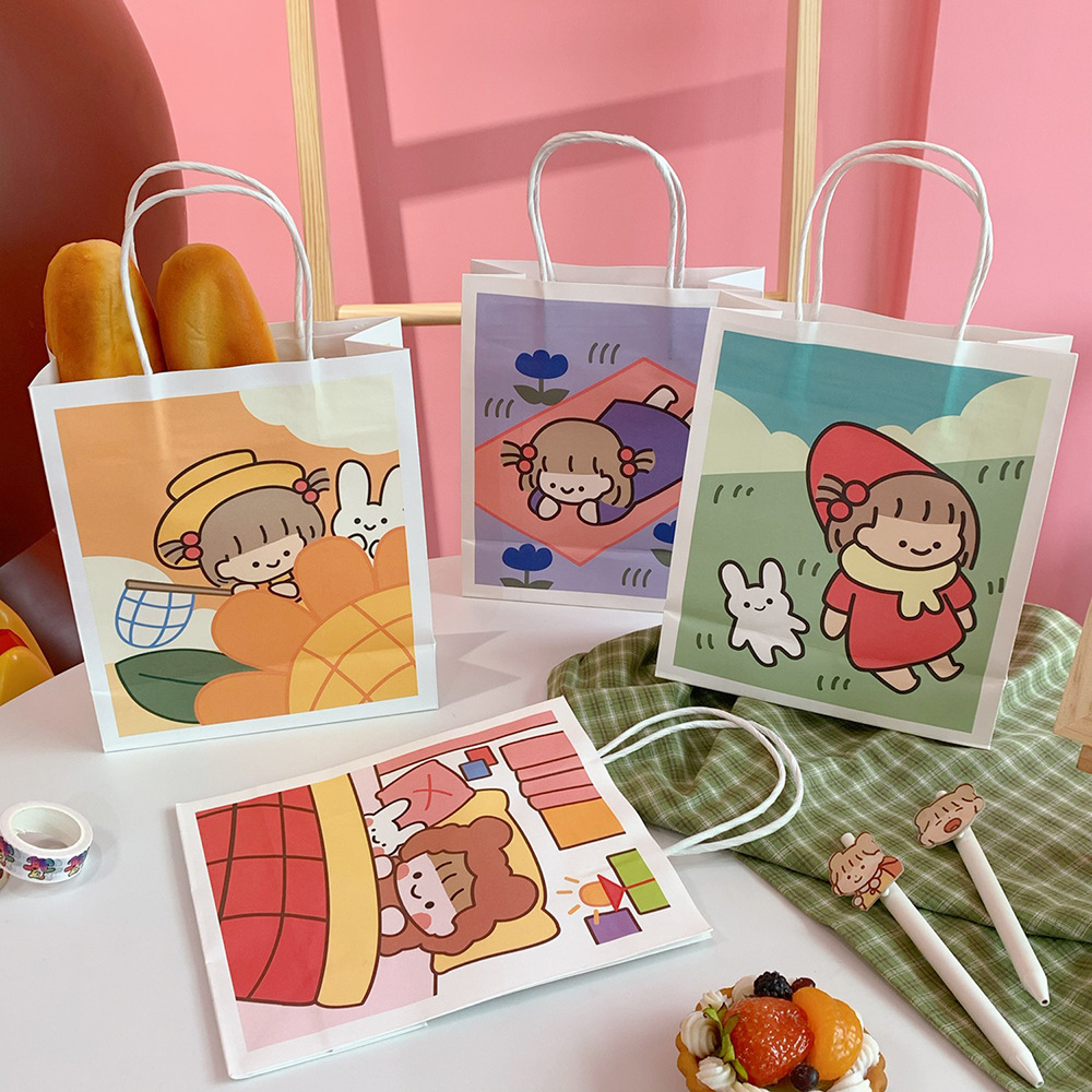 Cute Simple Cartoon White Paper Portable Shopping Packaging Bag display picture 1