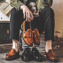 New British style small leather shoes for men, Korean style beanie slip-on leather shoes, pointed toe casual shoes, Taobao 22023-J