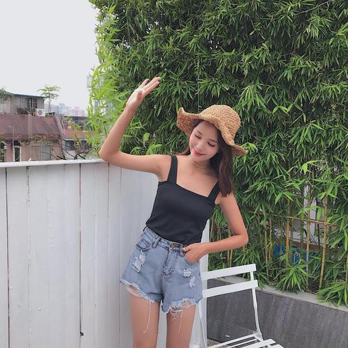Wholesale Women's  Summer New Halter Neck Tank Top Korean Style Short Sleeve Solid Color Slimming Backless Outerwear Drop Ship One Piece