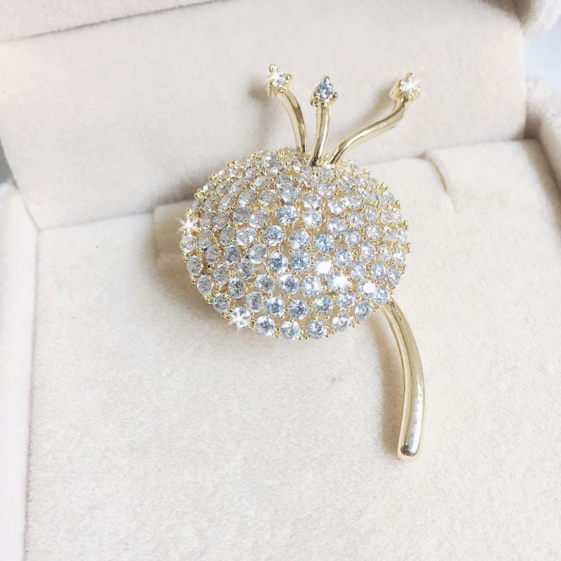 New Simple Inlaid Zircon Dandelion Brooches  for Women Fashion Shawl Pins Dress  Corsage Prom Clothing Accessories  Brooch for Men