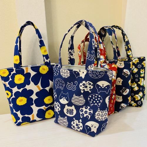 Cartoon Cute Dog Canvas Bag Coin Bag Plain Lunch Box Lunch Bag Casual Large Capacity Wrist Handbag Wholesale