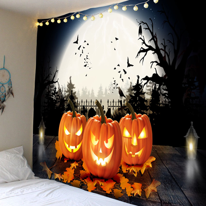 外貿新款萬圣節(jié)系列背景墻裝飾掛毯客廳臥室墻壁掛巾拍照背景掛畫