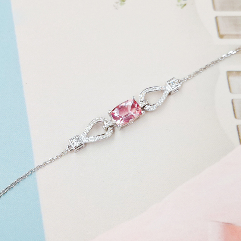 New Pink Group Zircon Elegant Fashion Simulation Powder Tourmaline Color Treasure Bracelet Women Plated 18K White Gold Jewelry New Pink Group Zircon Elegant Fashion Simulation Powder Tourmaline Color Treasure Bracelet Women Plated 18K White Gold Jewelry