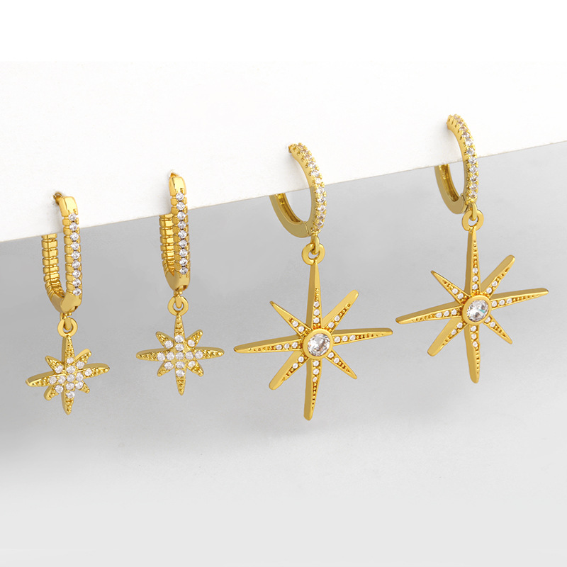 Star Earrings Korea Popular Diamond Octagonal Earrings Long Earrings Wholesale Nihaojewelry display picture 2