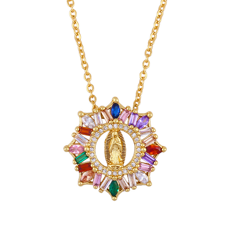 New Necklace Cross Our Lady Pendant Necklace With Color Zircon Necklace display picture 2