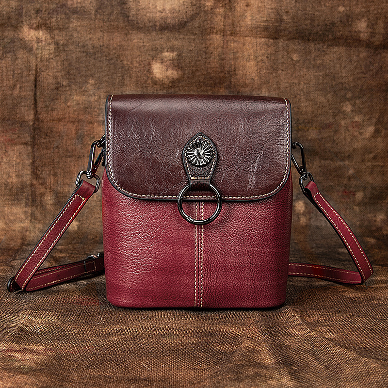 Spalla colorata fatta a mano per la borsa a tracolla piccola da donna in vera pelle di tendenza della moda coreana con strato superiore in pelle bovina_voghion.com