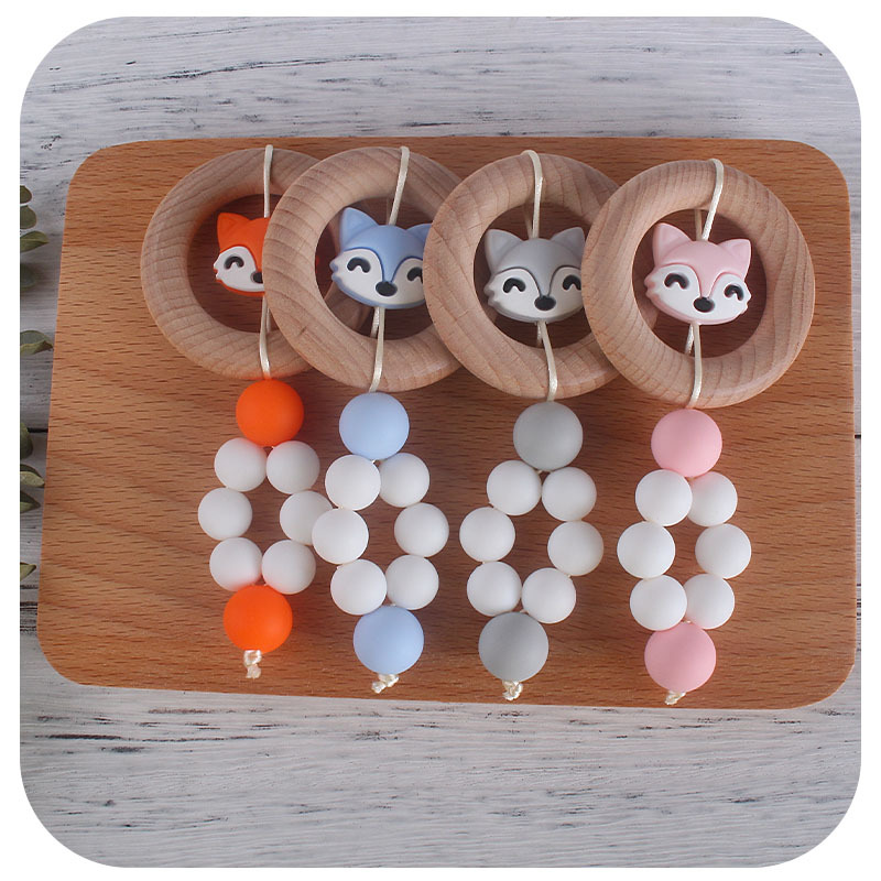 Bebé creativo Beech anillo juguete teether nueva historieta Fox silicona teether palo Amazon caliente